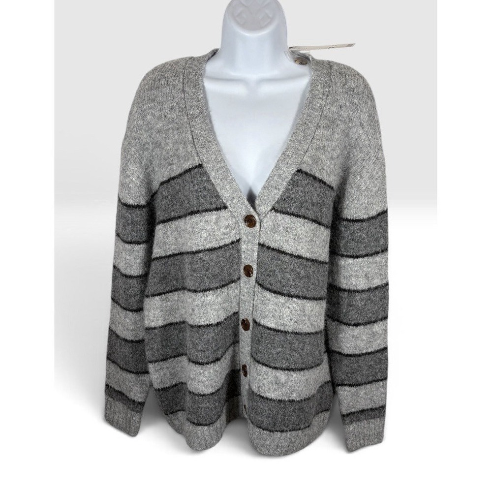 BDG Urban Outfitters Womens Cardigan Gray Striped Oversized 8% Wool SM NWT -2064